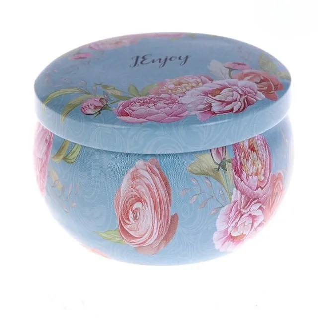 Candle with dried flowers in resealable container Blue