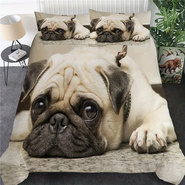 Cute 3D duvet coating with dog motif (1 coating + 2 pillowcase coatings)