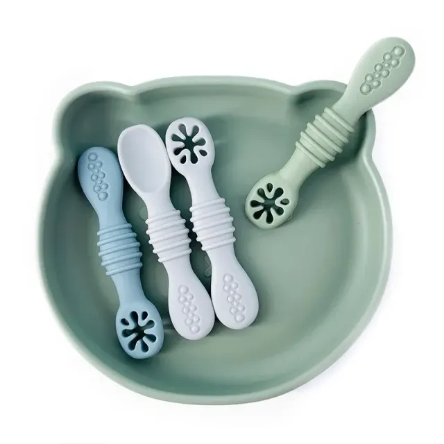 Cuillère en silicone pour bébé, avec sucette - outil d'apprentissage de l'alimentation