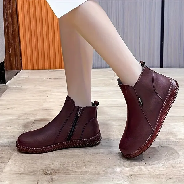 Women's low ankle boots with comfortable side zipper and warm lining