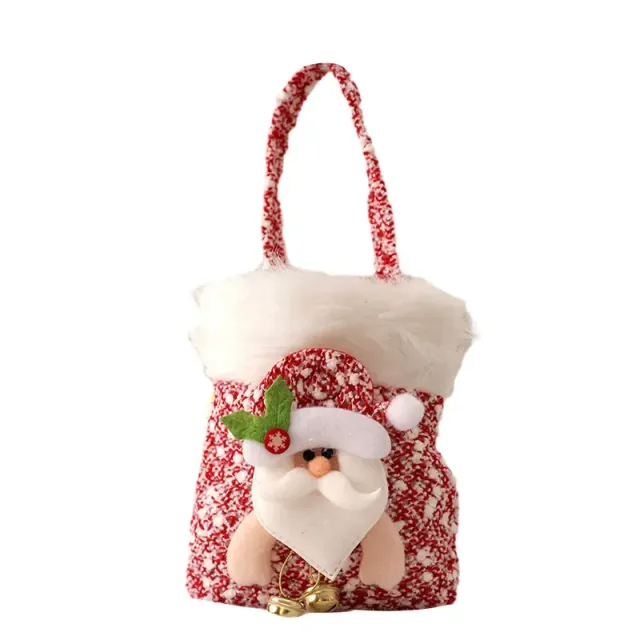 Geantă de Crăciun cu motiv de Moș Crăciun, om de zăpadă și ren, potrivită ca sacoșă cadou