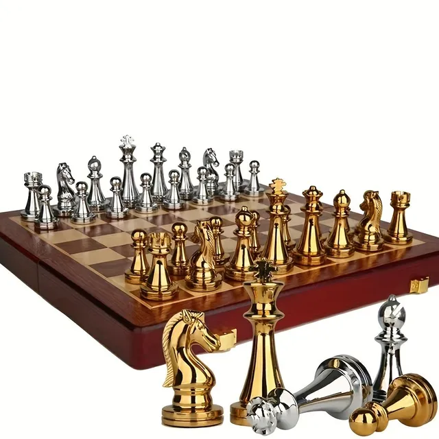 Šachová Souprava z Prémiového Masivního Dřeva s Váženými Figurkami z Cinkové Slitiny