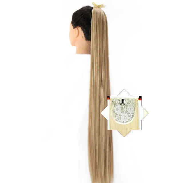 Long synthetic hair with a drawstring for fastening the ponytail - various variations