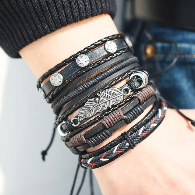 Men's leather bracelet set