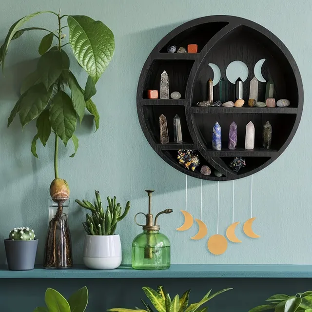 Shelves on wall with decorations