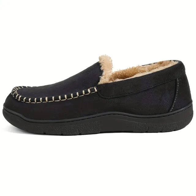 Men's comfortable Venetian loafers with memory foam and warm fleece - non-slip home shoes