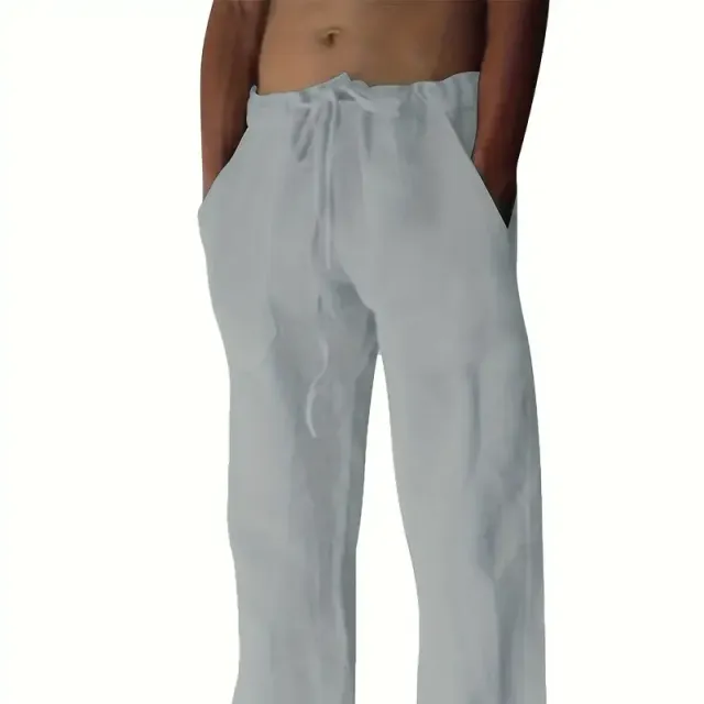 Męskie spodnie bawełniane o luźnym kroju, jednolity kolor, szeroka nogawka, lekkie, na wiosnę, lato, fitness i jogę