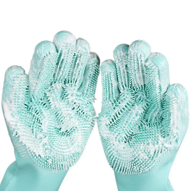 Handy silicone coloured gloves with bristles for washing four-legged pets Yissakhar