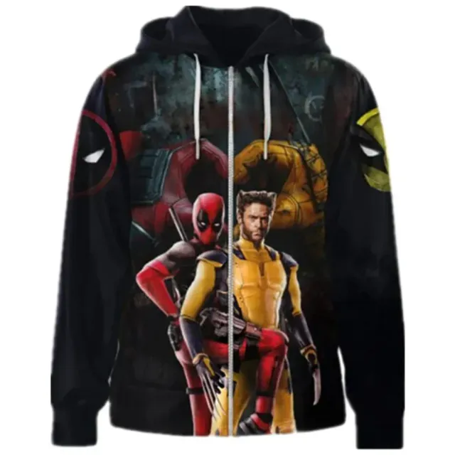 Unisex anime mikina s kapucí v motivech oblíbených hrdinů Deadpool a Wolverine