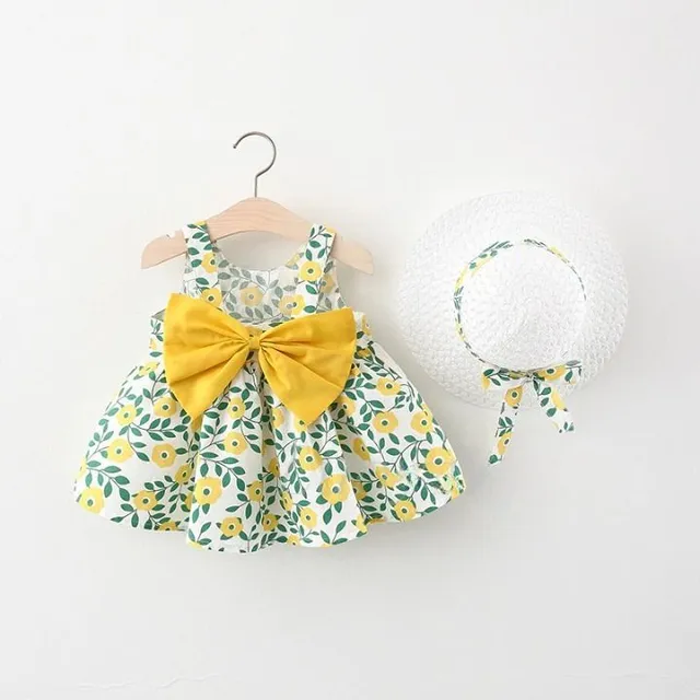 Súprava letného oblečenia pre dievčatá - šaty s mašľou a klobúkom