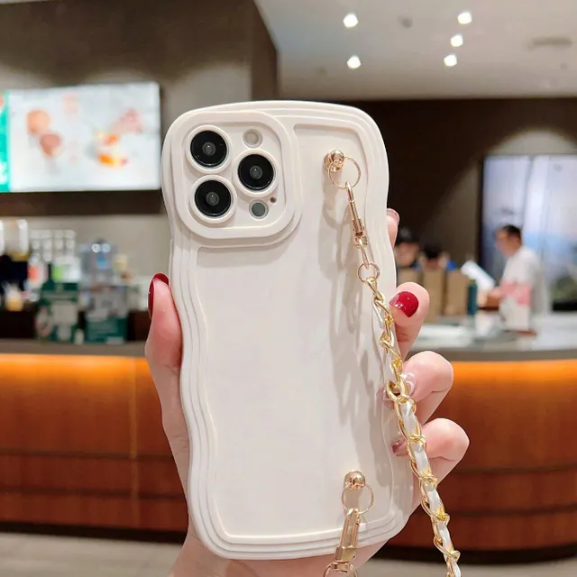 Elegant mobile phone cover with pearl knitted tape and curly pattern for women