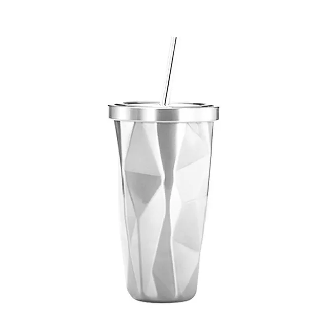 Stainless steel travel mug with straw