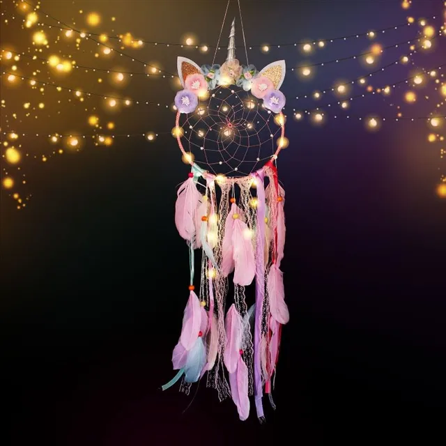 Svítící lapač snů v krásném dekoru jednorožce