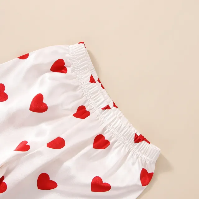 Children's Pajama Set with Heart Printing - Long Sleeve, Button Clamping, Top and Pants - Children's Homewear, Nightwear