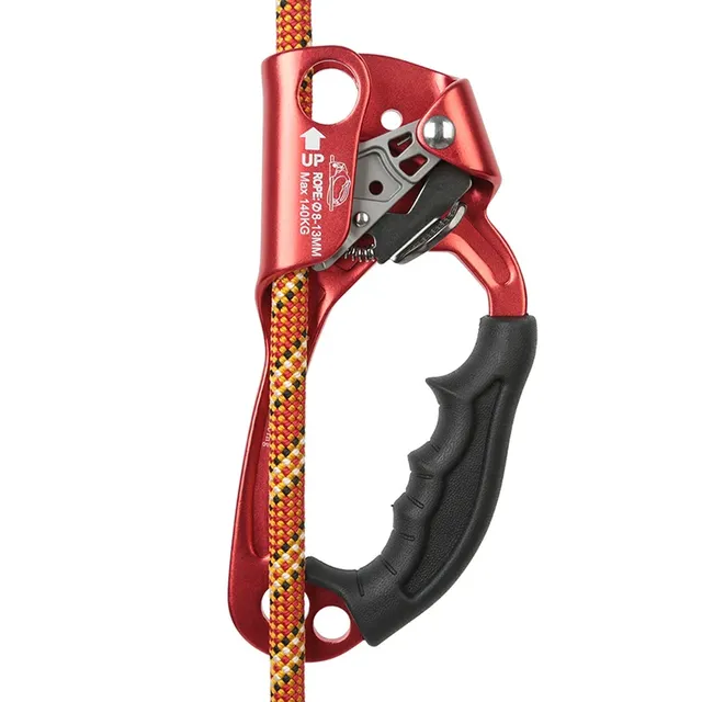 Climbing hand-held ascender for ropes 8-13 mm of aluminium-magnesium alloy