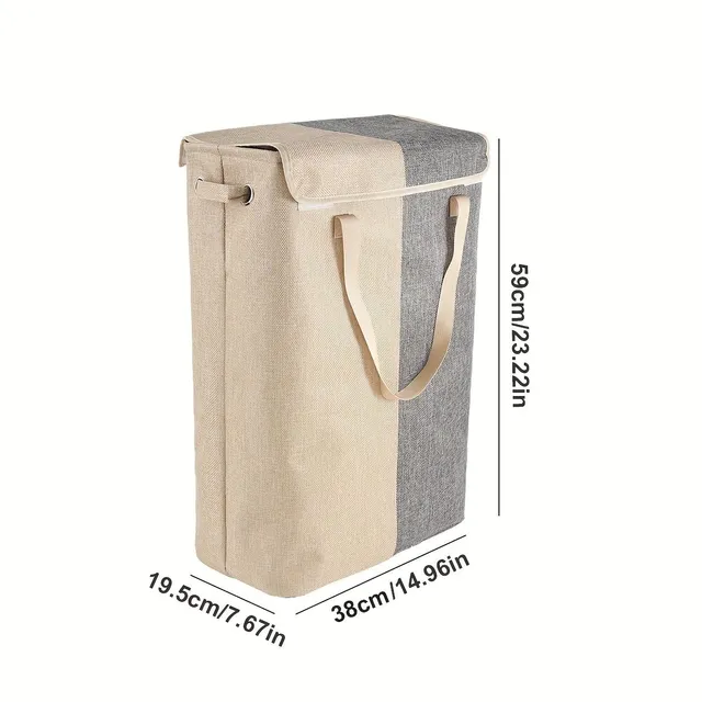 Tenký práčovný košík s vrchnákom - tenký a vysoký kôš pre práčovňu s rukoväťou - nepremokavý kôš pre špinavú bielizeň z ľanovej tkaniny
