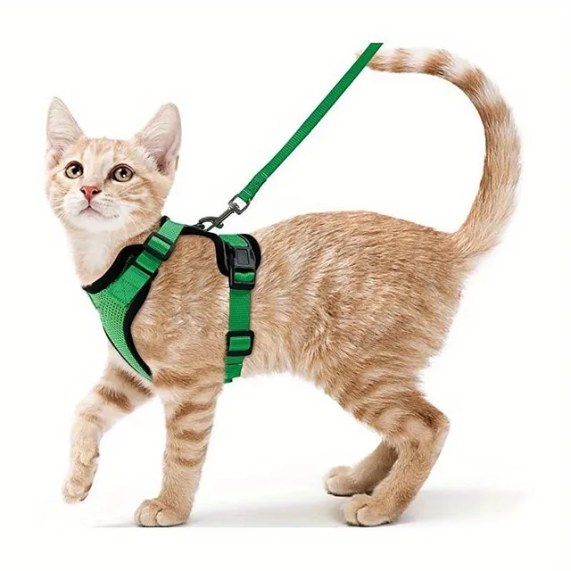Bezpečnostný postroj a sprievodca pre mačky - Mäkké a nastaviteľné, Ideálne pre chôdzu a objavovanie
