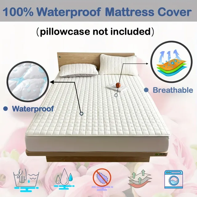 Waterproof mattress protector with antibacterial treatment against mites, relief pattern, height 29,97 cm