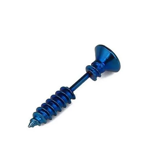 Men's earrings in the shape of a screw - 10 colours tmave-modra