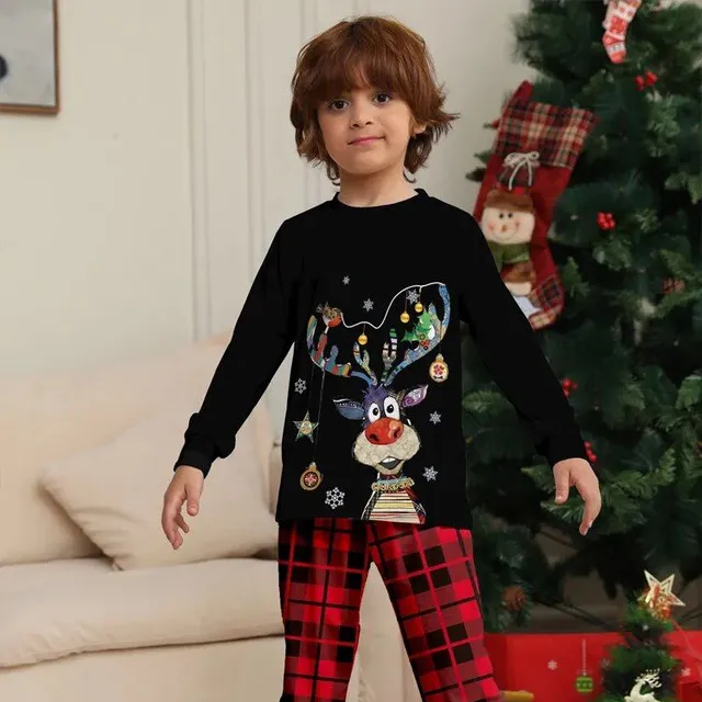 Christmas family pajamas with deer printing - matching pajama sets for parents and children