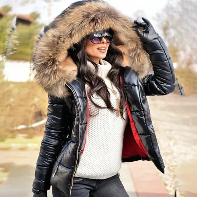 Women's winter feather jacket for zipper with hood