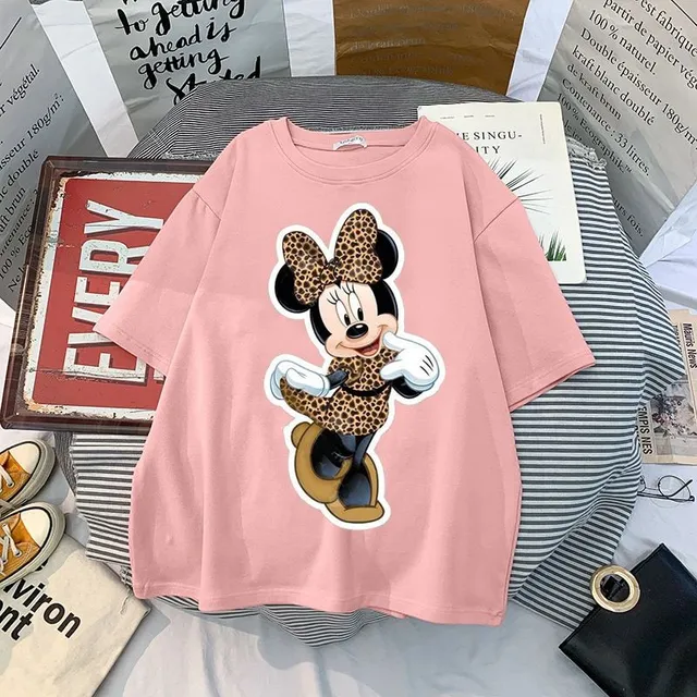 Tricou pentru femei cu mâneci scurte și imprimeu drăguț Minnie