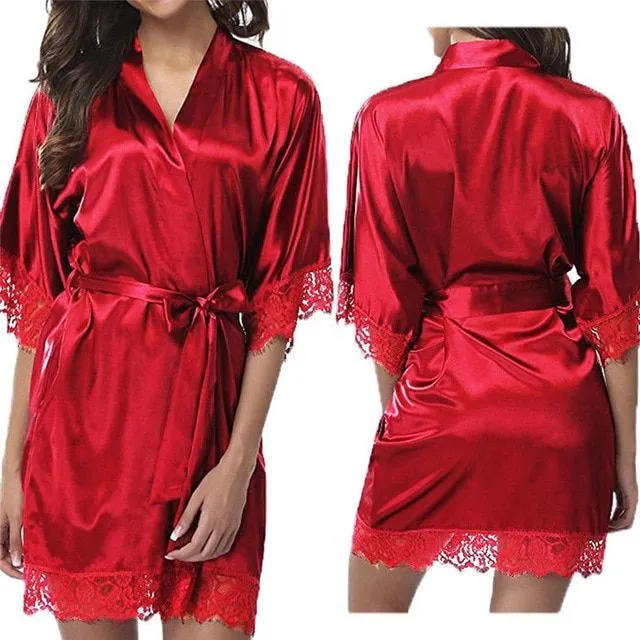 Ladies satin dressing gown red s