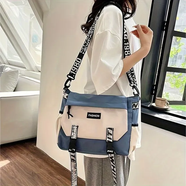 Casual color-blocked shoulder bag, universal messenger with lapel, unisex backpack on the cross to school and leisure