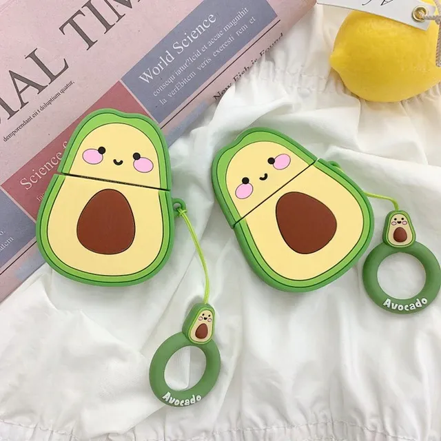 Silicone protective cover for AirPods headphones in the shape of avocados and other