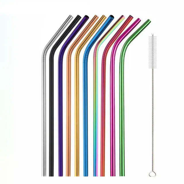 Set of re-usable stainless steel straws with case