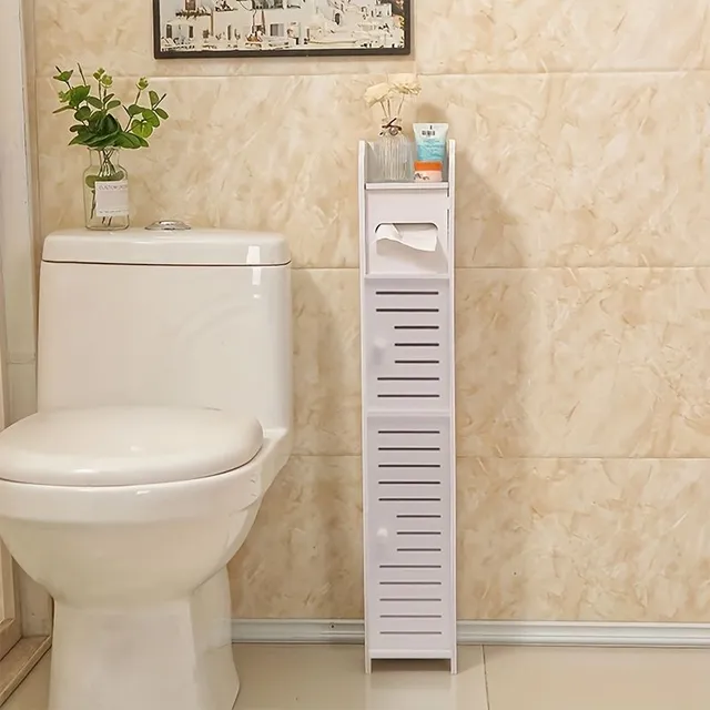 1ks Úzká koupelnová úložná skříňka s držákem na toaletní papír