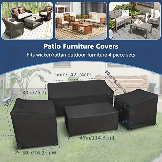 Waterproof sail for garden furniture, wind-resistant, with black belts and drawstring, for rattan furniture