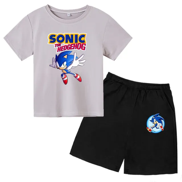Set sportiv pentru copii cu imprimeu de arici Sonic - șorturi + tricou