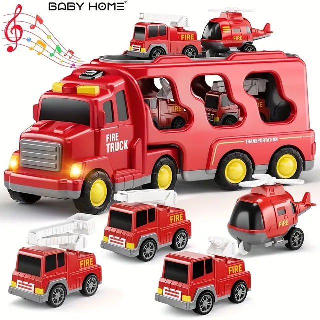 Fire truck with transporter 5v1 - Toys for children, girls and boys