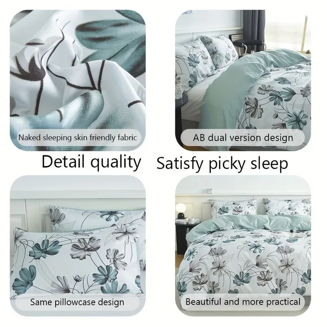 Set de lenjerie de pat din 3 piese, cu model floral, lenjerie moale și confortabilă