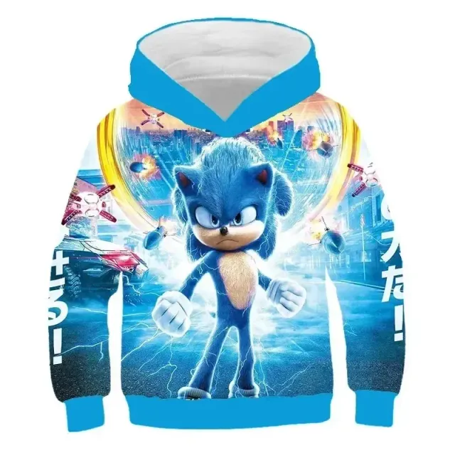 Hanorac unisex pentru copii cu glugă și imprimeu 3D cu Sonic