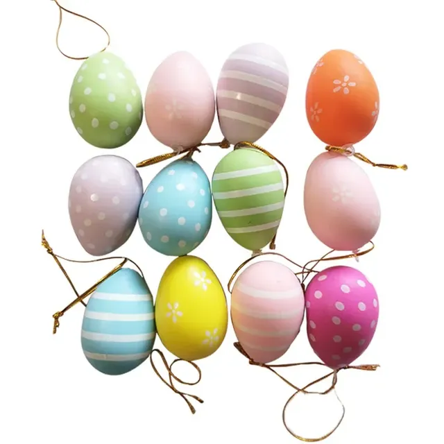 12 ks Veľkonočné vajcia na zdobenie domu alebo záhrady - veselý farebné plastové vajcia