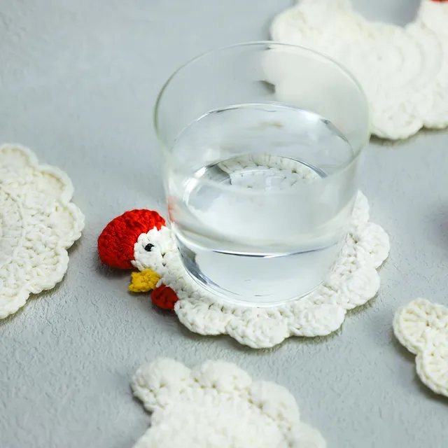 Handmade set of 4 cheerful chicken coasters