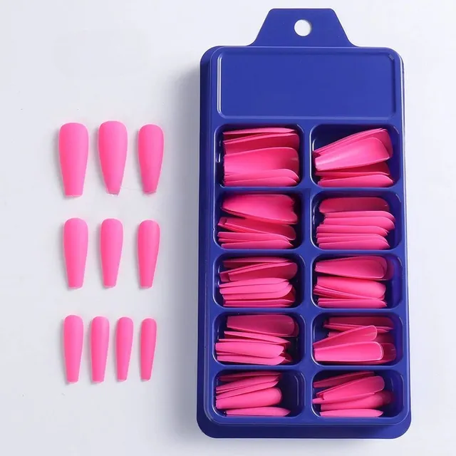Modern artificial sticky nails in a matte look in the shape of a ballerina - more colored variants