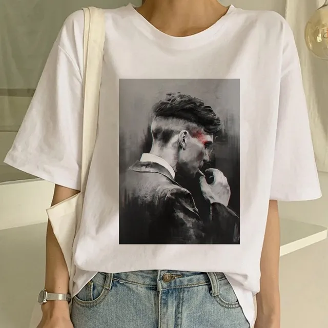 Tricou oversize pentru femei cu mânecă scurtă și imprimeu Peaky Blinders