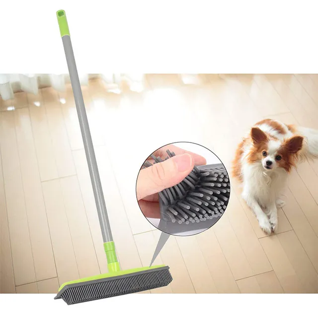 Anti-static broom with rubber bristles and telescopic handle