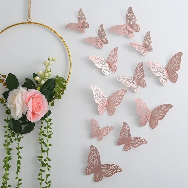 Set of 3D adhesive butterfly stickers on the wall - different colors