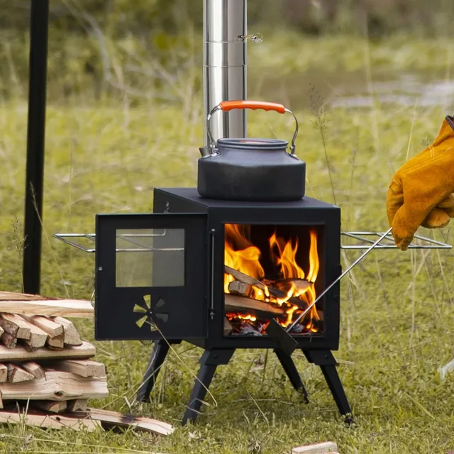 Portable stove to wood tent
