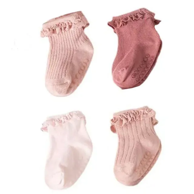 Baby cotton anti-slip socks in autumn and winter with baby and toddler ruffles, 4 pairs