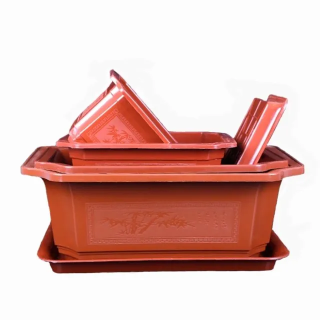 Rectangular octagonal plastic pot with bowl decorated ornaments