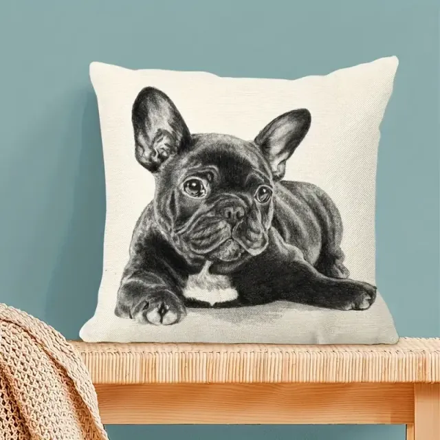 4pc Black and white pillowcase for dogs, pillowcase with digital printing from linen, pillowcase for Nordic simple sofa, no pillow core, to living room bed sofa sofa home decoration, 18" * 18"