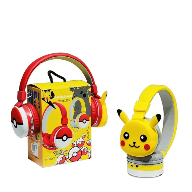 Detské štýlové bluetooth slúchadlá s tvárou obľúbeného Pokemon Pikachu