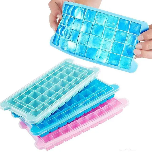 3 packs of silicone ice cube trays with lid (blue, pink, tea)