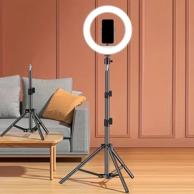 LED circular light with flexible tripod and phone holder