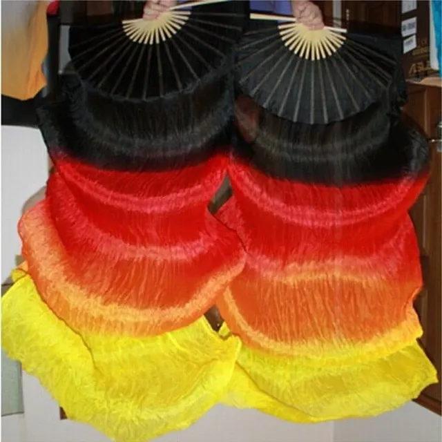 1 pair of 100% real silk dance fans with silk dance stage gradient